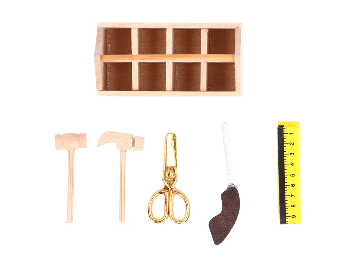Caja de herramientas Jinwei para muñecas casita con herramientas a escala 1/12, caja de herramientas en miniatura para casa de muñecas
