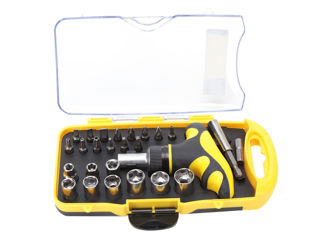 Kit De Destornillador De Carraca Multifuncional De Acero Tu-8130, 25 Puntas En 1 Y Llave En T.