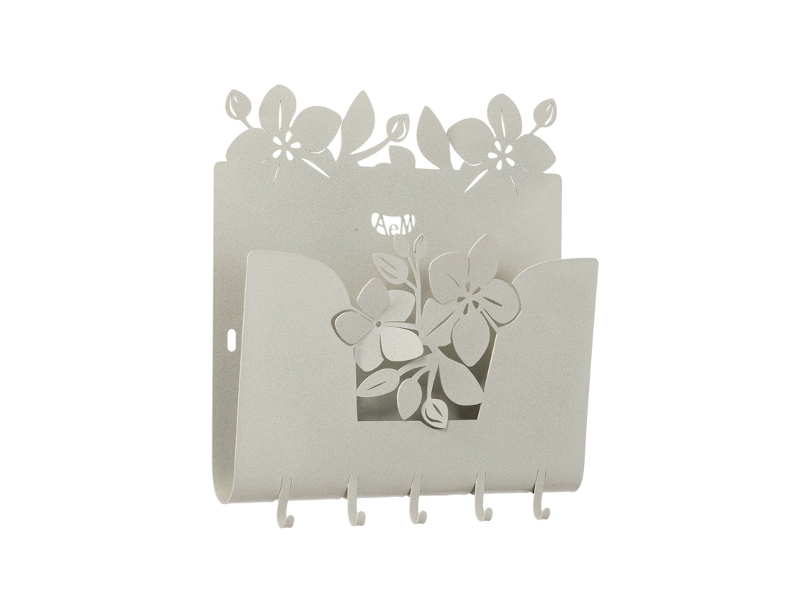Llavero de pared Romeo 28x5x24 cm en hierro pintado marfil. Diseño moderno y decorativo con montaje en pared. Fabricado en Italia. Arti Mestieri.