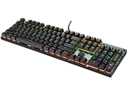 Teclado mecánico para juegos con retroiluminación RGB y teclas anti-ghosting.