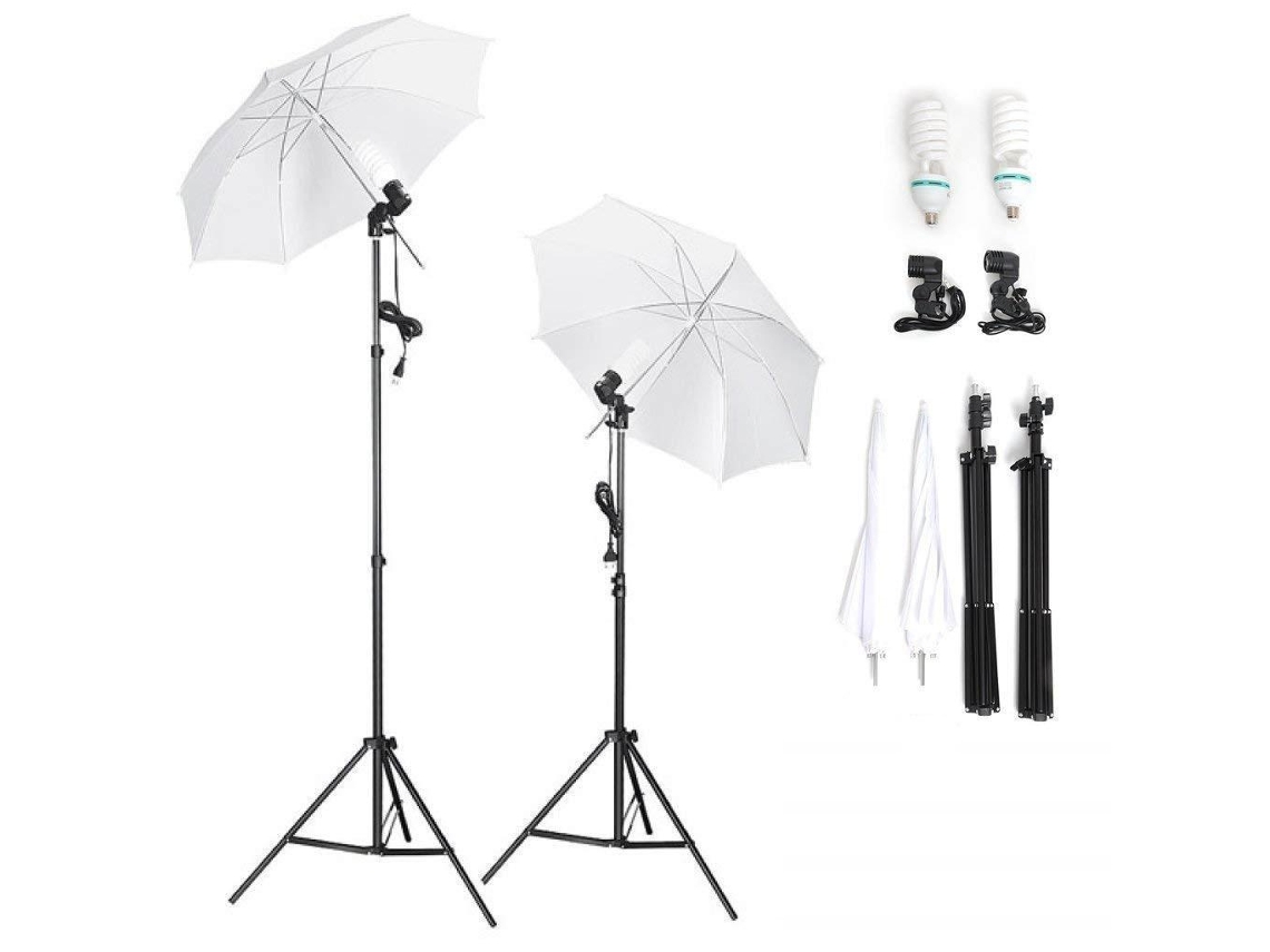 Kit Iluminación Estudio 2 Paraguas + Lámparas + Paraguas