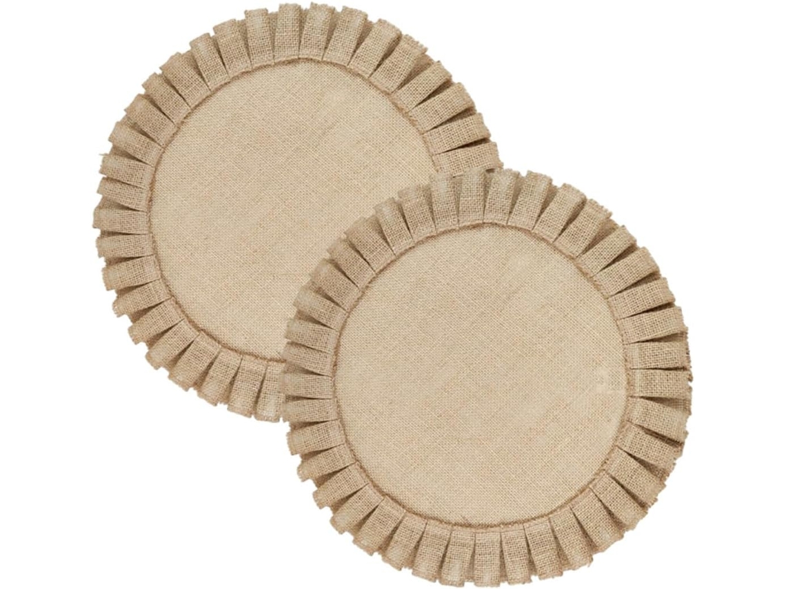 Juego De Manteles Individuales Redondos De Yute Natural, 2 Piezas, Borde Plisado Aislante