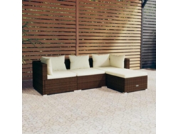 Conjunto de jardín de 4 piezas DKD Home Decor con cojines de mimbre marrón