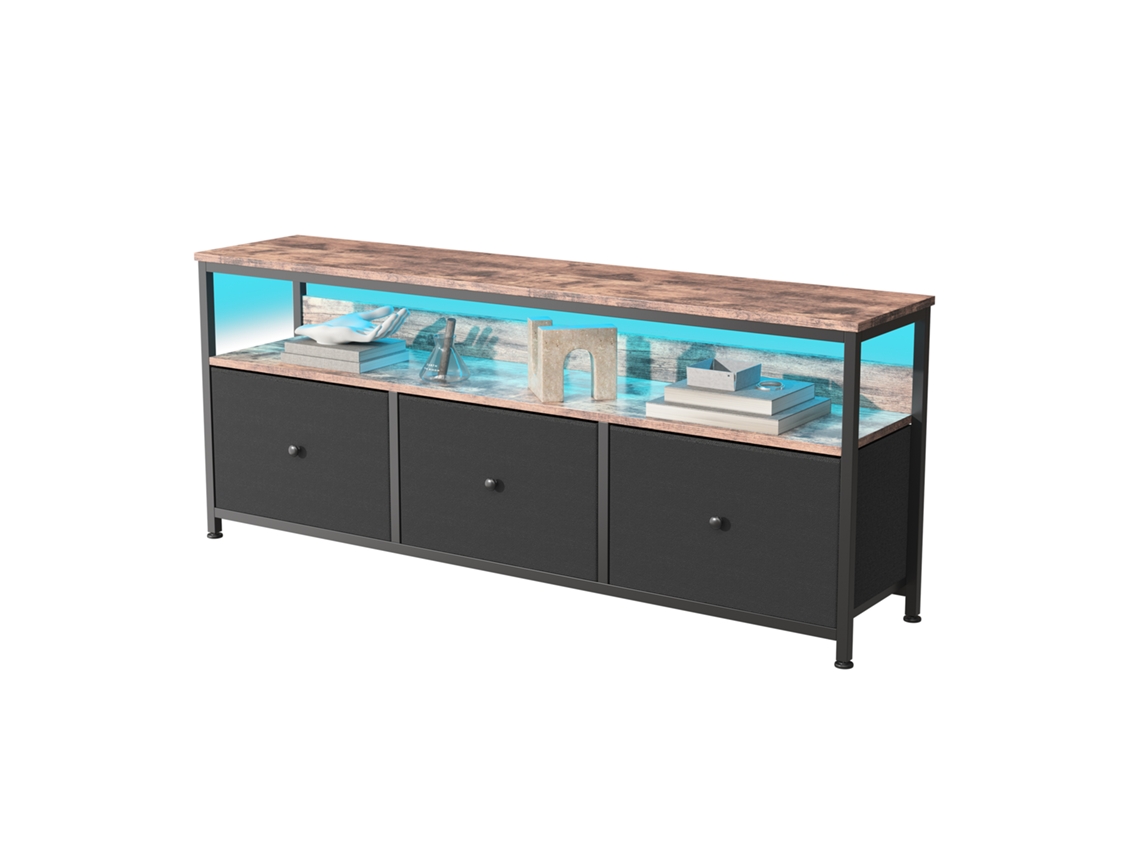Mueble de TV con 3 cajones y luces LED, estilo retro, 108x29,8x57cm, color negro
