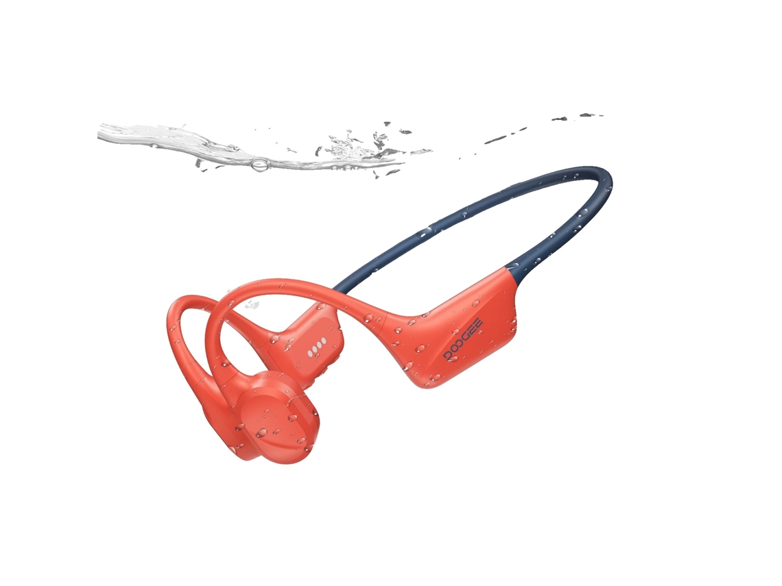 Auriculares de conducción ósea, resistentes al agua, con conectividad Bluetooth, color rojo.