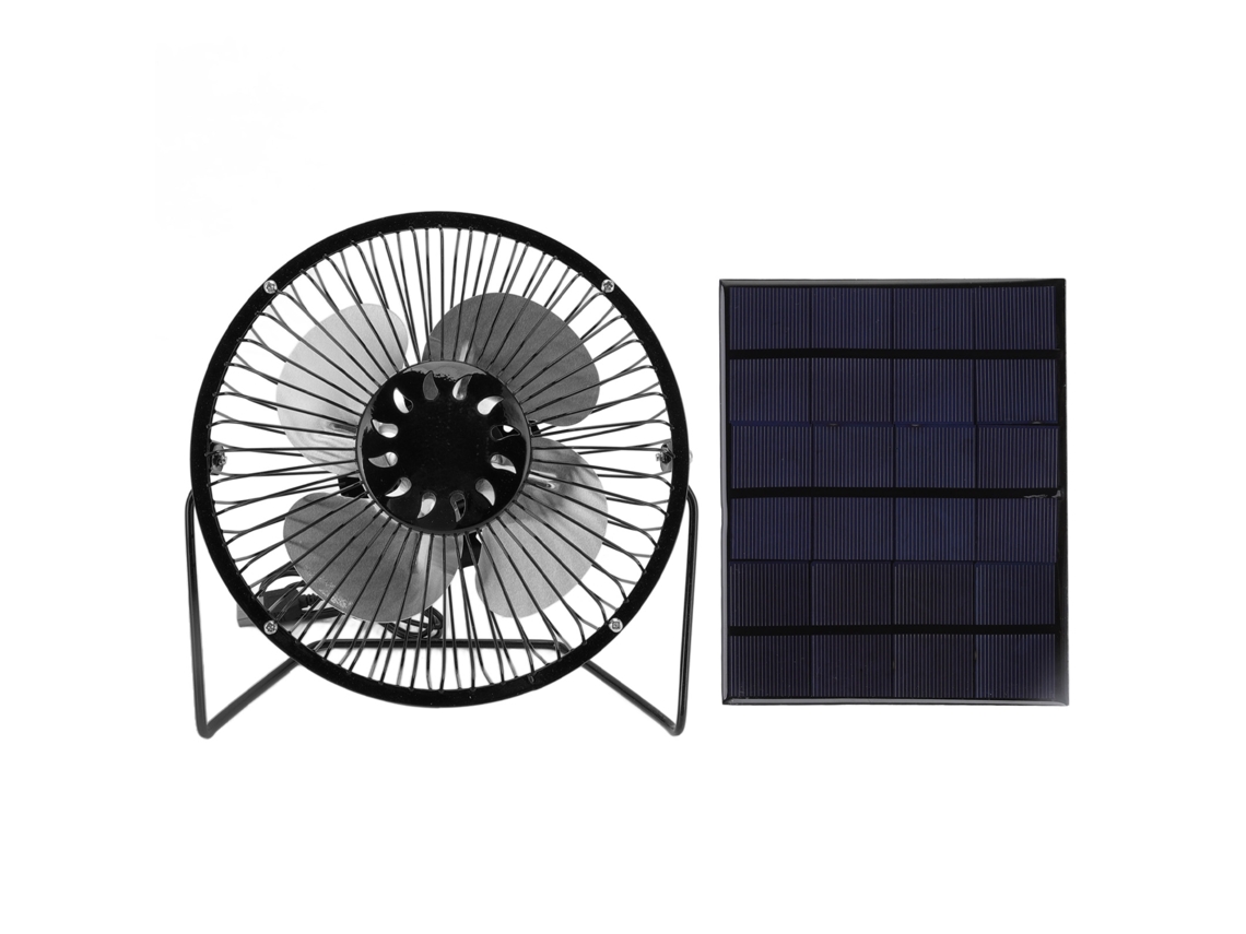 Ventilador solar portátil de 6 V y 3,5 W con USB, de polisilicio negro.