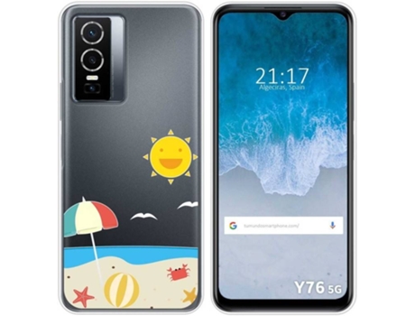 Carcasa para Vivo Y76 5G TUMUNDOSMARTPHONE Dibujos Transparente Playa Multicolor