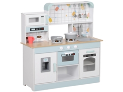 Cocina de juguete, con funciones interactivas de sonido y luz, construcción de madera duradera, color blanco.
