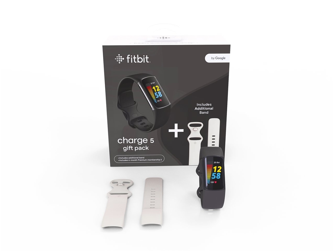 FITBIT Charge 5 Bundle FTB.FB421BKBK-EUBNDL Tracker con Cassa in Acciaio e Display AMOLED Nero Bianco