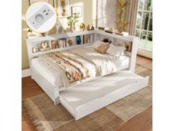 Sofá-cama, 140 X 200 Cm, Com Cama Auxiliar, Tomada Elétrica E 2 Portas Usb, Estrutura De Ripas (sem Colchão), Em Aglomerado, Branco