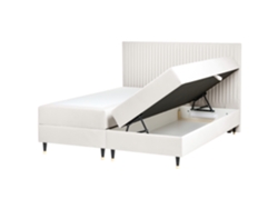 Cama Continental Con Almacenaje Beliani Dame De Terciopelo Blanco 182x207x124