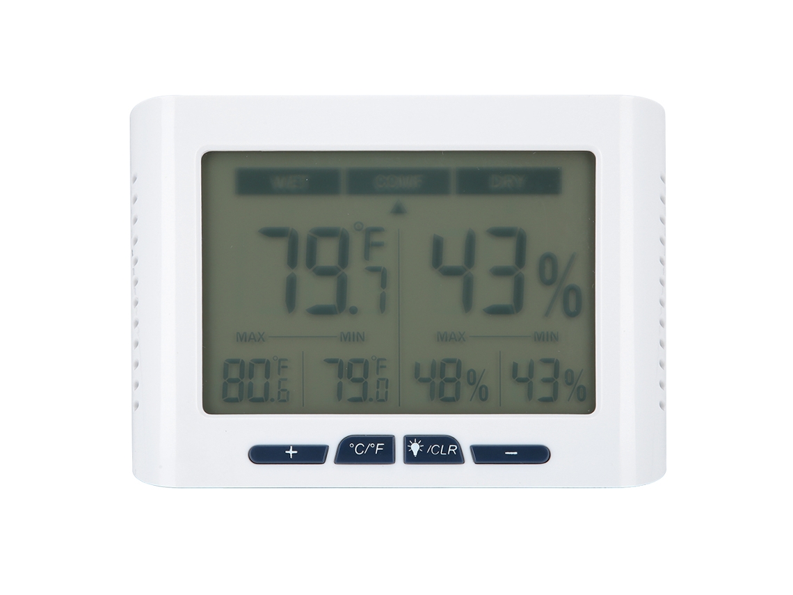 Higrómetro digital Primerox con termómetro y medidor de humedad para ambientes interiores.