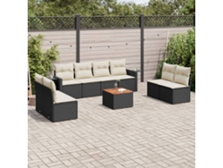 Conjunto de sofá de jardín de 9 piezas con cojines, ratán negro, Dkd Home Decor
