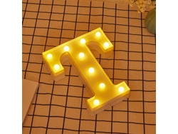 Letra LED T Iluminada con Luz Blanca Cálida, Altura 22cm, Funcionamiento a Pilas 2*AA