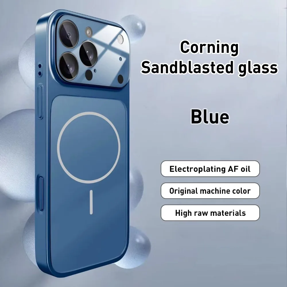 (iphone 14 Pro Max, Azul) Funda De Cristal Nanoesmerilado Para Iphone, Compatible Con Carga Inalámbrica Magsafe