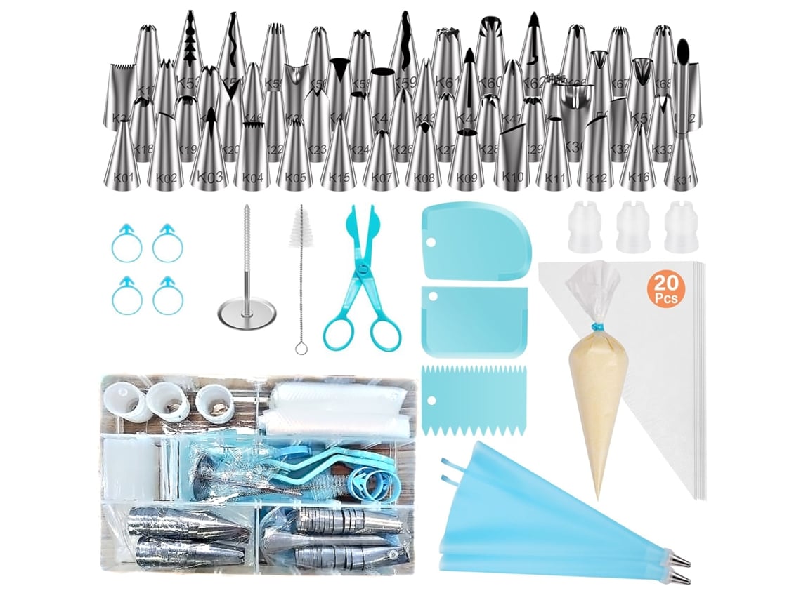 KOFIHETY Set de Bolsas y Bocas de Pastelería, 90 piezas Kit para Decorar Pasteles con 55 Bocas Numeradas, Bolsas Reutilizables y Descartables para Glaseado y R