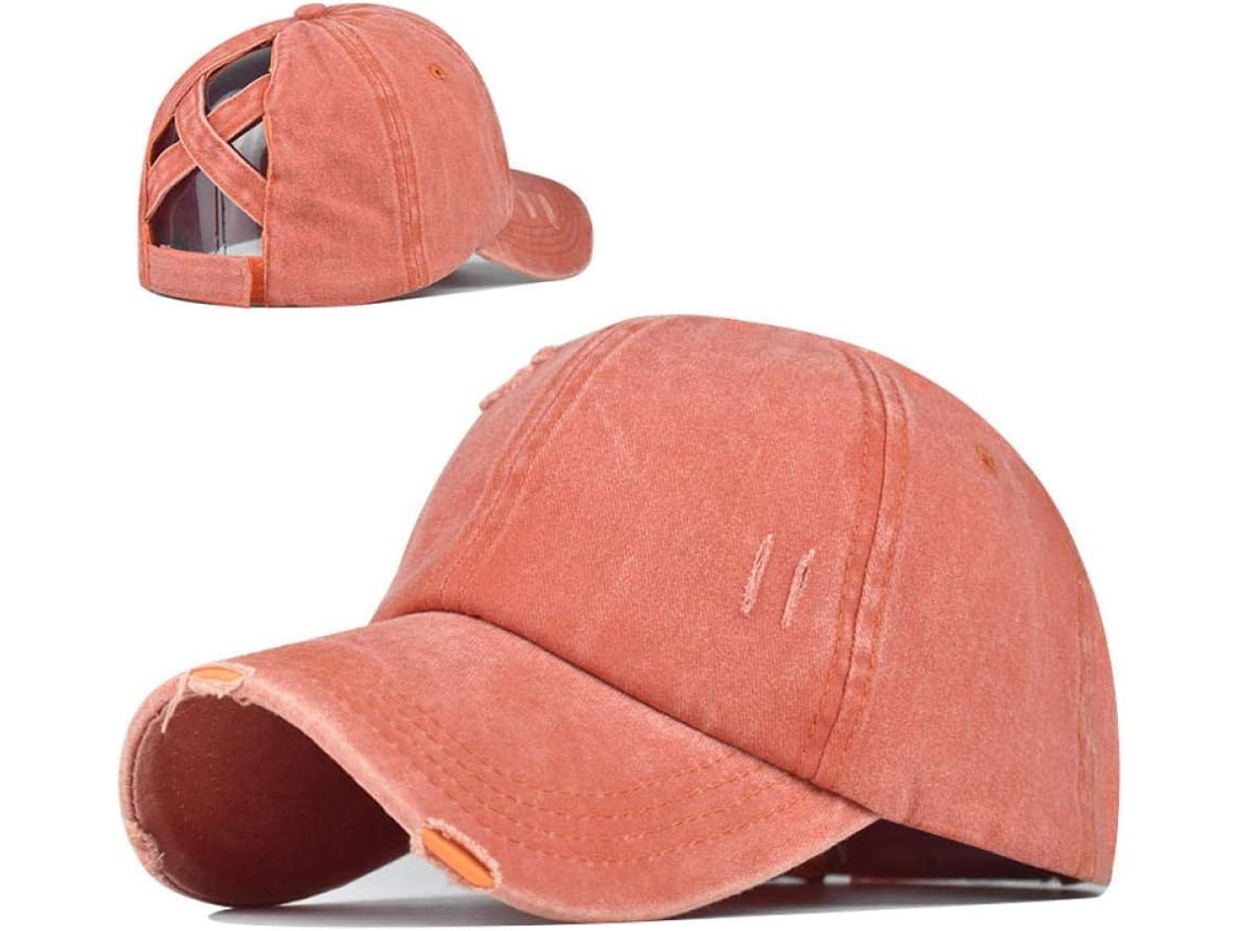 Gorra de béisbol para hombre/mujer, ajustable con abertura para coleta, algodón lavado de alta calidad.