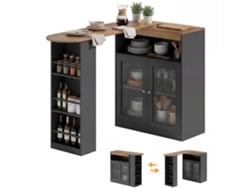 Mesa De Bar Extensível Giratória Com Portas De Vidro Preta