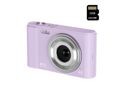 Cámara fotos digital compacta LKC DC302AF Nivel de entrada Regalo de cámara para niños 4K 48MP ZOOM 16X Pantalla de 2,8 pulgadas + 32GB - Violeta