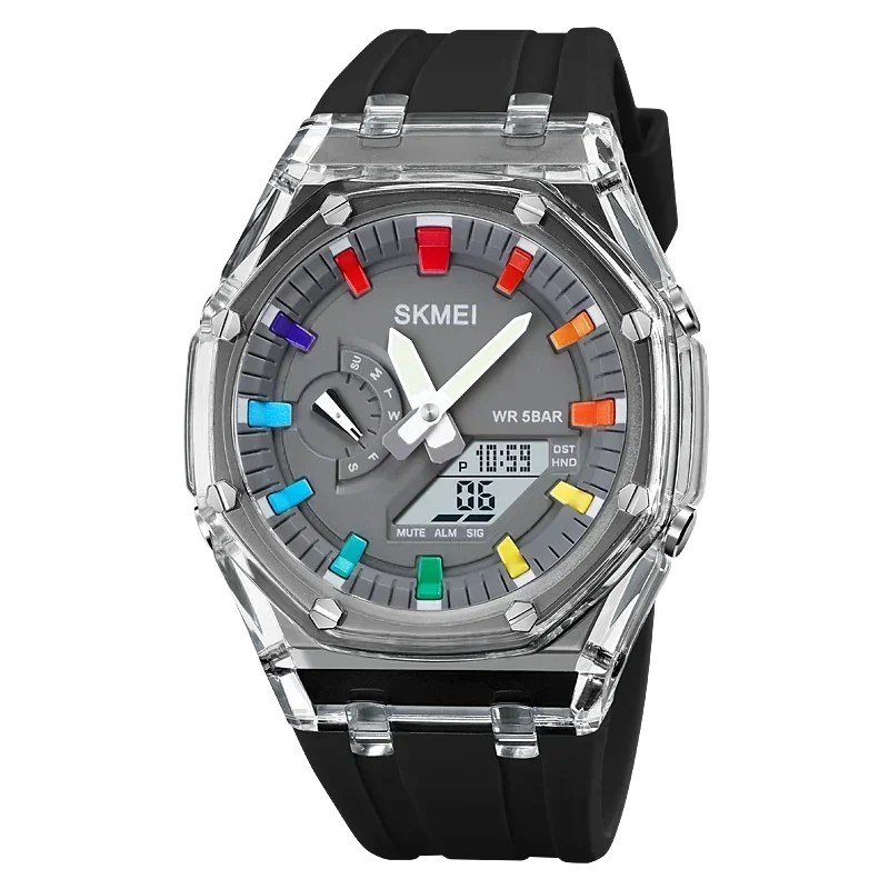 Reloj De Hombre (negro/gris) Resistente Al Agua Con Temporizador De Cuenta Regresiva, Luz Led Y Movimiento Electrónico.