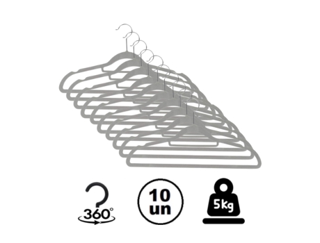Percha de Ropa Antideslizante GLOBALMIX Delgada de Terciopelo Gris 10 Unidades (42 cm)