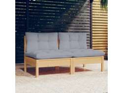 Sofá de jardín de 2 plazas con cojines grises en pino macizo, Dkd Home Decor