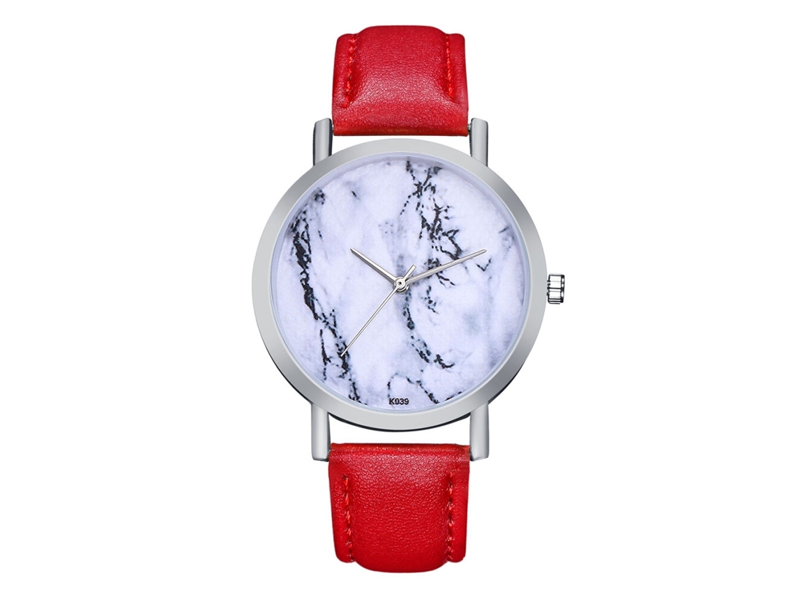 Reloj De Cuarzo Para Parejas Con Correa De Cuero Pu, Caja Plata, Dial Personalizado (rojo)