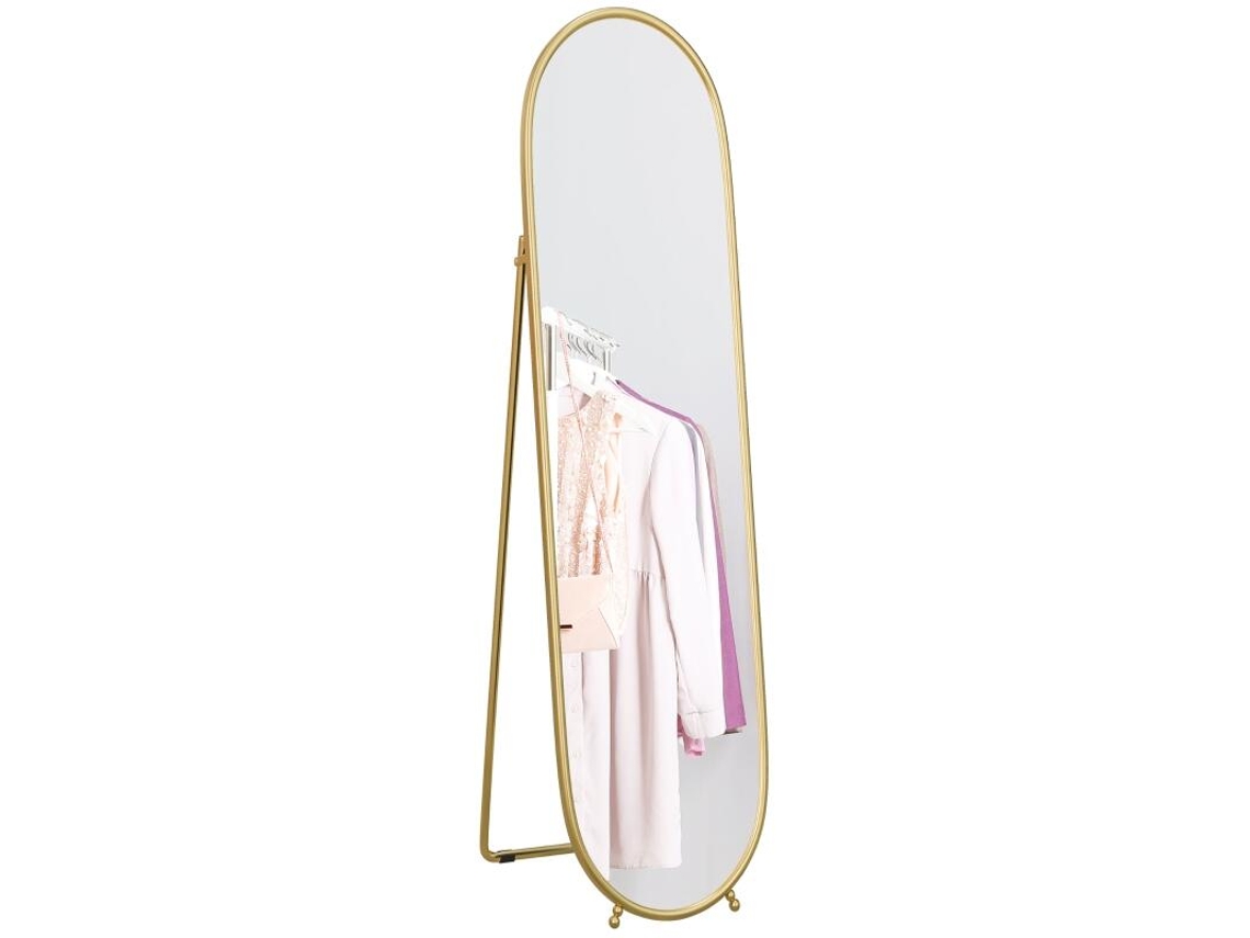 Espejo de suelo ovalado de 40 x 160 cm con marco y soporte de metal dorado, ideal para entrada, dormitorio o armario - BGA Store