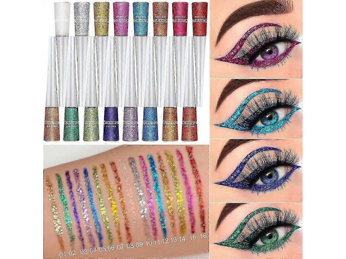 Set De 16 Delineadores De Ojos Líquidos Con Purpurina Metálica, Resistentes Al Agua Y De Larga Duración, Kit De Maquillaje Para Ojos, Regalo Para Mujeres.