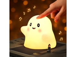Luz nocturna fantasma de Halloween para niños, táctil, de silicona blanda, LED de 2700 K seguro para la vista y sonidos divertidos (blanca)