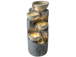 Fonte De Jardim 5 Andares Iluminação Led Pedra Aparência Bomba Fluxo Ajustável 33x31x80cm