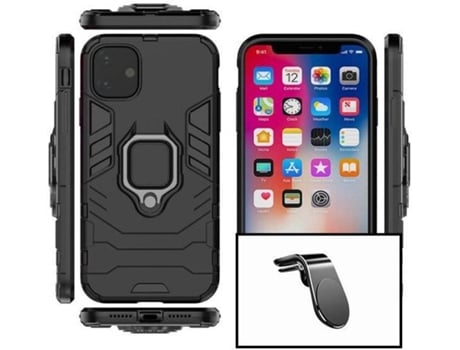 Kit Soporte Magnético L Safe Driving Coche y Funda 3X1 Military Defender Xiaomi Redmi 9 Activ PHONECARE Negro