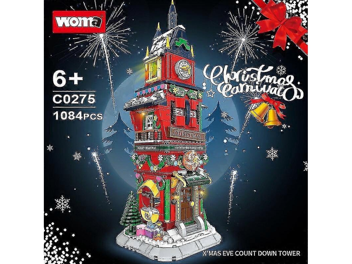 Árbol de Navidad, Papá Noel, reno, calcetín navideño, casa, torre, bloques de construcción, ciudad, casa de invierno, coche de Navidad, juguetes, modelo, regalos, Hengjian