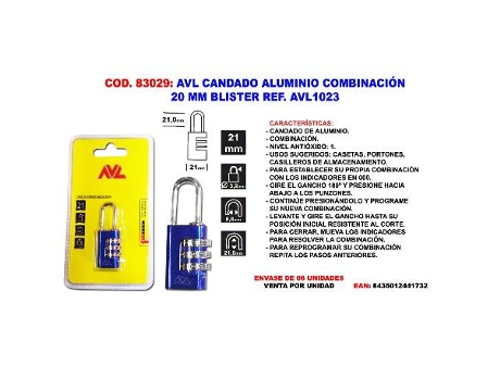 Avl candado combinacion 20 mm blister avl1023