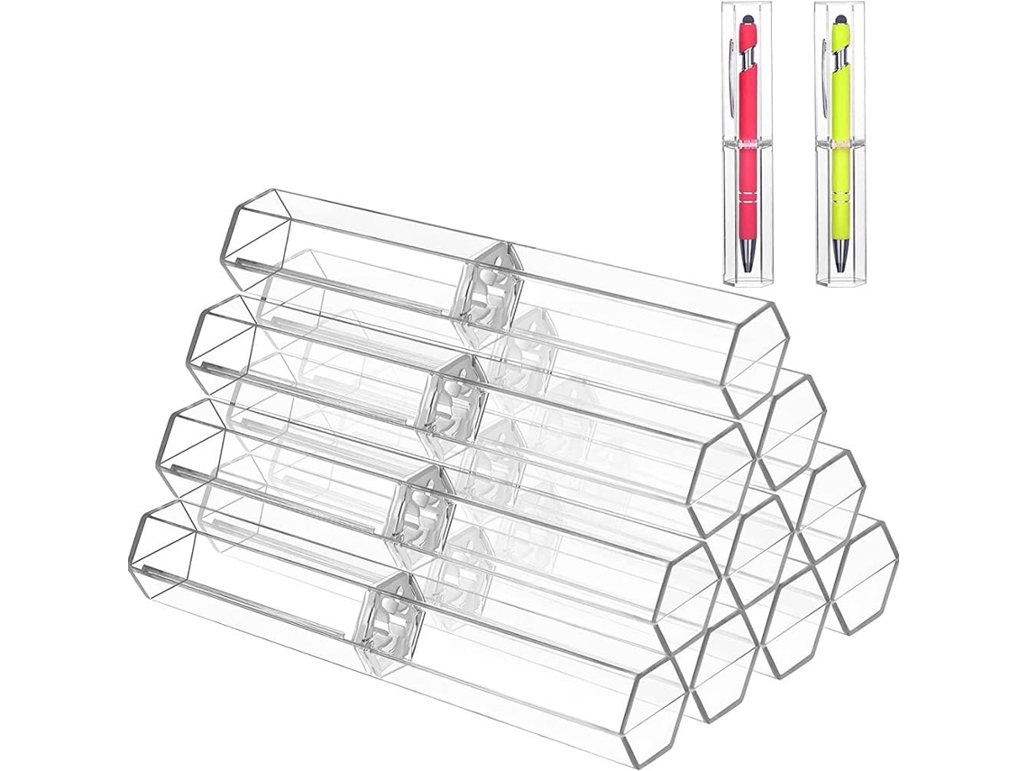Juego De 10 Estuches Hexagonales De Acrílico Transparente Para Bolígrafos O Lápices.