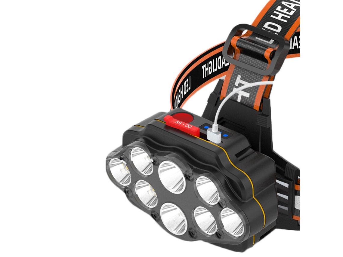 Bikight Lanterna Cabeça Preta 4 Modos 8 Leds Xpg Usb Longo Alcance Camping Pesca 18650 Ip