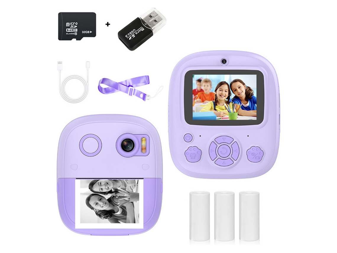 Cámara Instantánea Para Niños Cámara Dual De 1200 W Pantalla Ips De 24 Pulgadas Tarjeta De 32 Gb  Morado DIGITALLAB