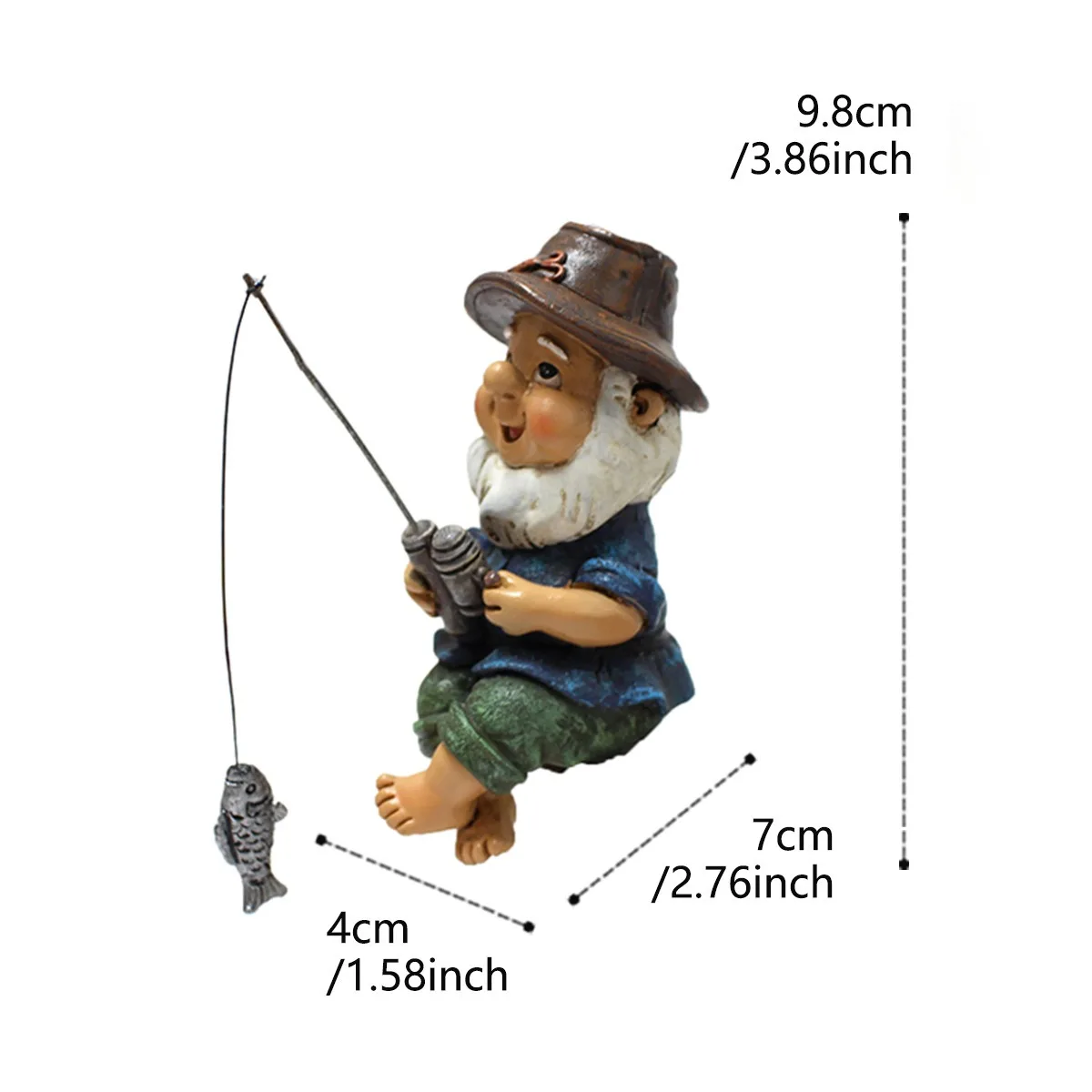 Estatua Creativa De Un Enano Pescando Con Cuerda, Un Lindo Adorno De Resina Estilo Caricatura.