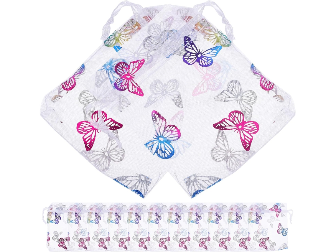 Juego 50 Bolsitas Organza Repujadas Estampado Dorado Elegantes Delicadas Fáciles Llevar Compras Cumpleaños