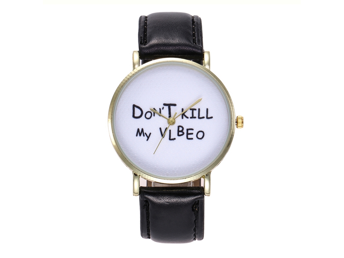 Reloj De Cuarzo Unisex Con Correa De Cuero Pu Patrón De Letras Zhoulianfa Negro