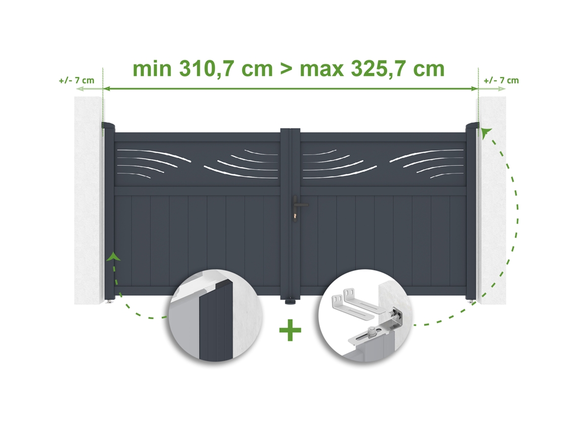 Puerta batiente ajustable de 3 m de ancho Halti H.140 cm de aluminio gris Casanoov