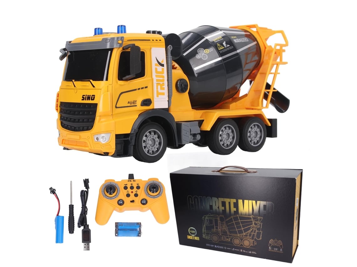 Caminhão Betoneira Rebe-Crummer RC 2.4GHz 11 Canais com Som, Luz e Movimento Livre em Liga Metálica