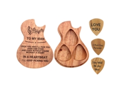 -kit Caja Para Púa De Guitarra Madera Grabada Con 3 Púas Regalo Para Día De La Madre Padre San Valentín Cumpleaños 5 Piezas