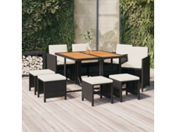 Juego de comedor de jardín de 9 piezas con cojines, mimbre sintético negro, DKD Home Decor
