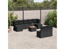 Conjunto de sofá de jardín de 10 piezas con cojines en mimbre sintético negro de DKD Home Decor