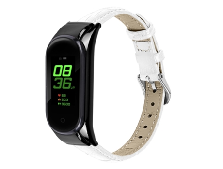 Correa de piel auténtica grano de bambú para Xiaomi Mi Band 7 - blanco