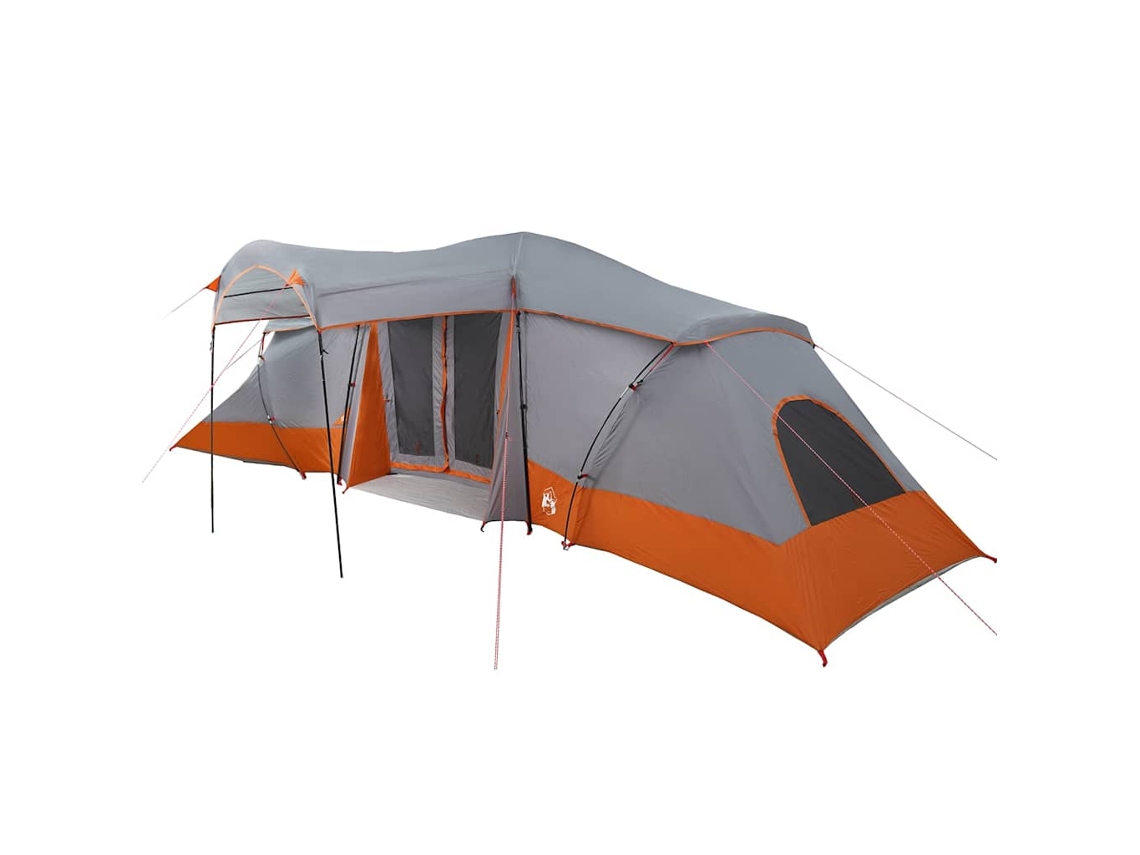 Tienda de campaña familiar con techo gris y naranja, 721 x 335 x 212 cm.