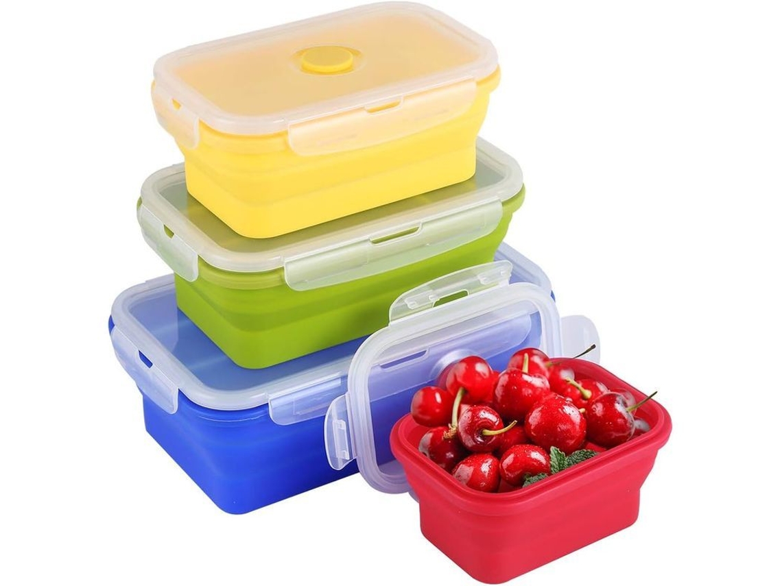2026-41539-contenedores De Almacenamiento De Silicona Plegables Con Tapa Airtight Para Comida, Microondas Y Congelador, Set De 4