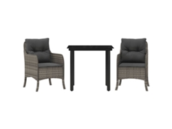 Conjunto de comedor de jardín de 3 piezas con cojines de mimbre, gris, EXCLUSIVO DE LA CASA (3 piezas)