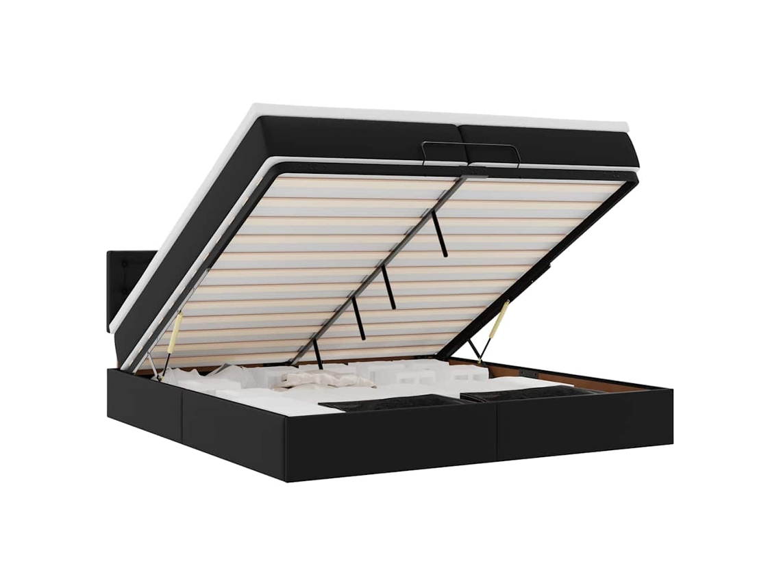Maison Exclusive - Estructura De Cama Otomana Con Colchones Cuero Sintético Negro